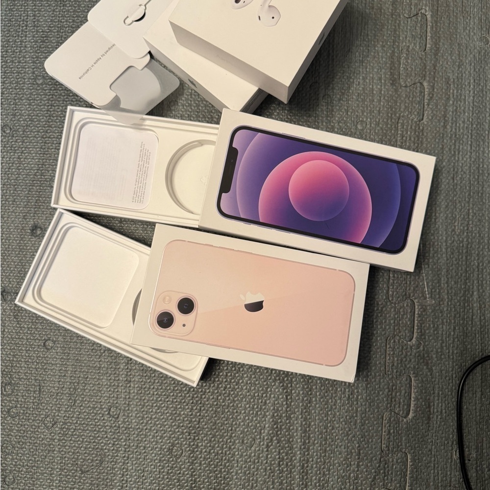 Apple iPhone 13 and 12- Pink Empty Box 2 AirPods boxes
